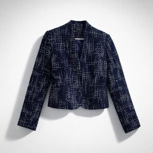 Mario Serrani Italy Navy Blue Tweed Wool Blend Blazer Jacket Womens Size 12